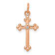 Small Diamond Budded Cross Charm Pendant in Real 10k Rose Gold