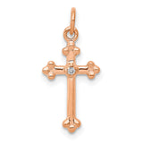 Small Diamond Budded Cross Charm Pendant in Real 10k Rose Gold