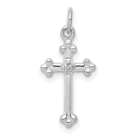 10k White Gold Diamond Cross Pendant, Budded Religious Design for Men and Women