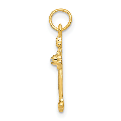 10k Yellow Gold Cross Pendant with Small Diamond Accent, Budded Design, Unisex Religious Jewelry