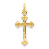 10k Yellow Gold Cross Pendant with Small Diamond Accent, Budded Design, Unisex Religious Jewelry