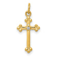 10k Yellow Gold Cross Pendant with Small Diamond Accent, Budded Design, Unisex Religious Jewelry