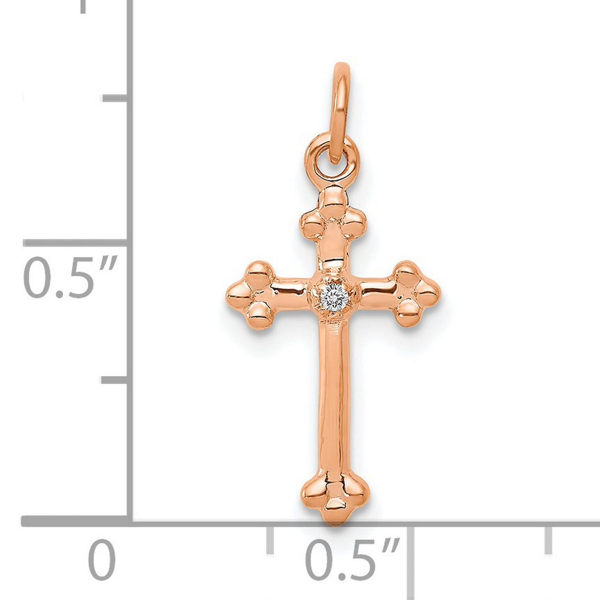 Small Diamond Budded Cross Charm Pendant in Real 14k Rose Gold