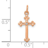 Small Diamond Budded Cross Charm Pendant in Real 14k Rose Gold