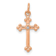 Small Diamond Budded Cross Charm Pendant in Real 14k Rose Gold