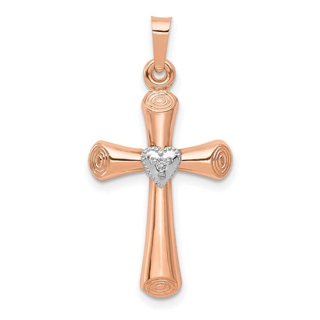 Diamond Polished Hollow Latin Heart Cross Charm Pendant in Real 10k Multi-Tone Gold