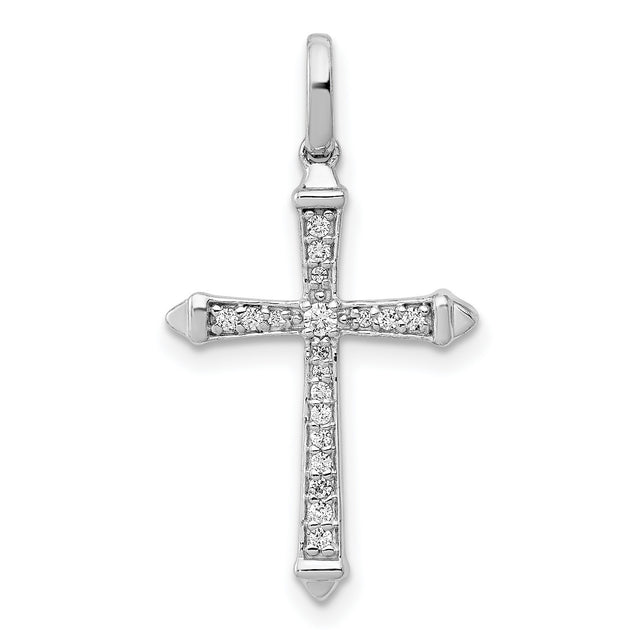 1/10ct Diamond Cross Charm Pendant in Real 14k White Gold