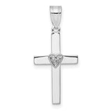 .01ct Diamond Heart Cross Charm Pendant in Real 14k White Gold