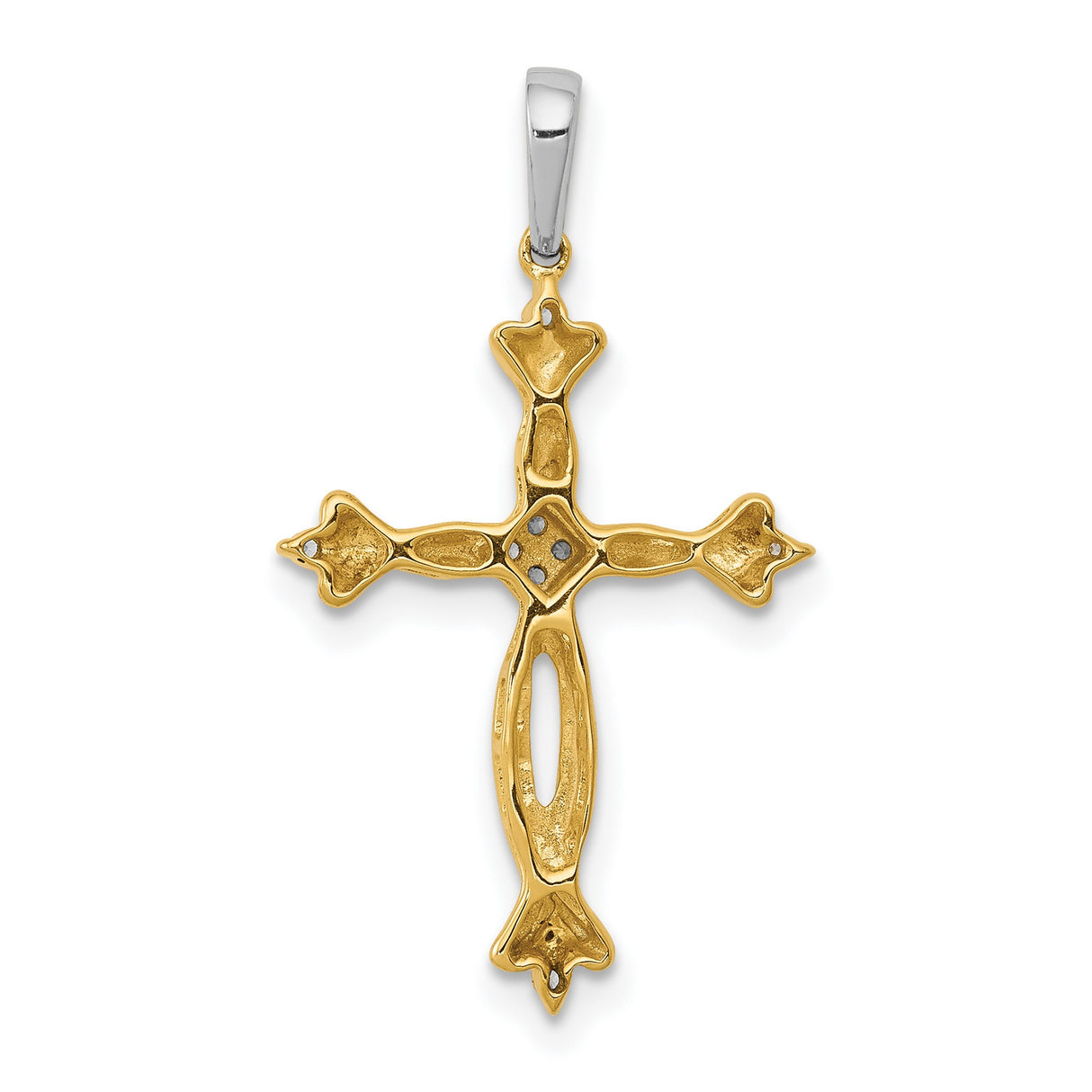 1/20ct Diamond Cross Charm Pendant in Real 14k Multi-Tone Gold