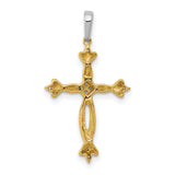 1/20ct Diamond Cross Charm Pendant in Real 14k Multi-Tone Gold