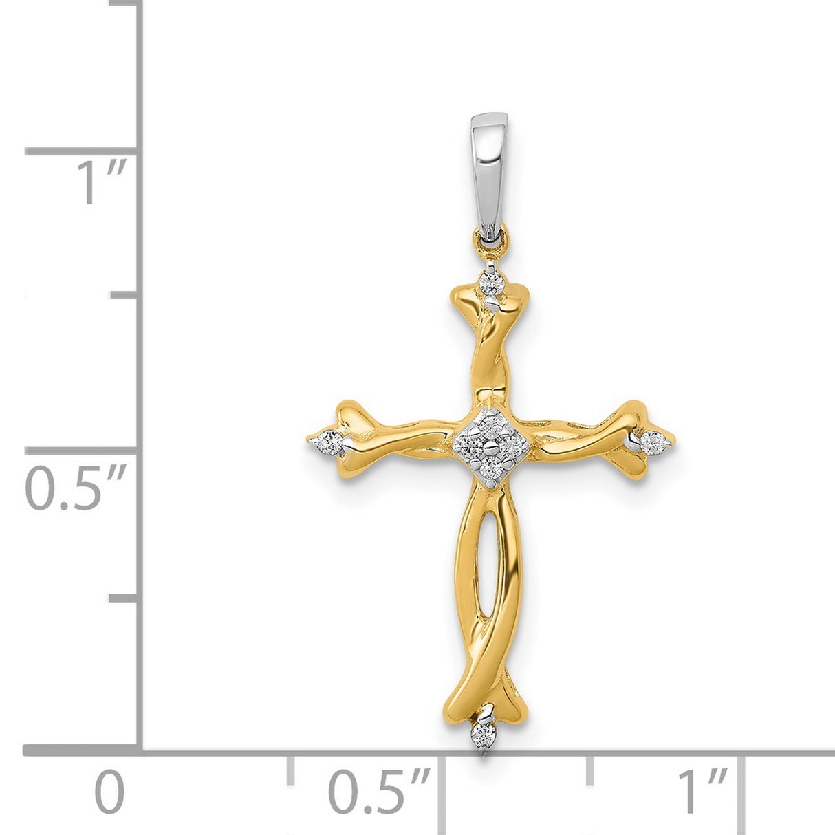 1/20ct Diamond Cross Charm Pendant in Real 14k Multi-Tone Gold