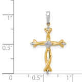 1/20ct Diamond Cross Charm Pendant in Real 14k Multi-Tone Gold