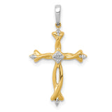 1/20ct Diamond Cross Charm Pendant in Real 14k Multi-Tone Gold