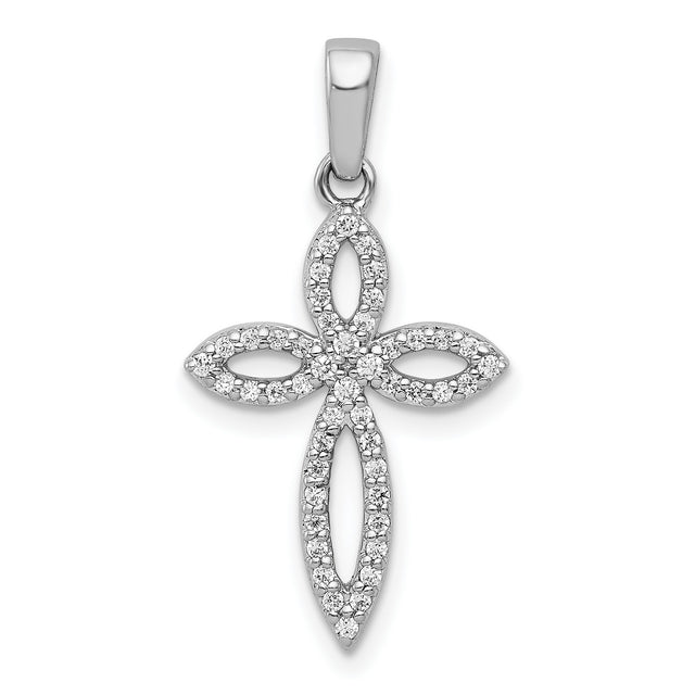 1/5ct Diamond Cross Charm Pendant in Real 14k White Gold