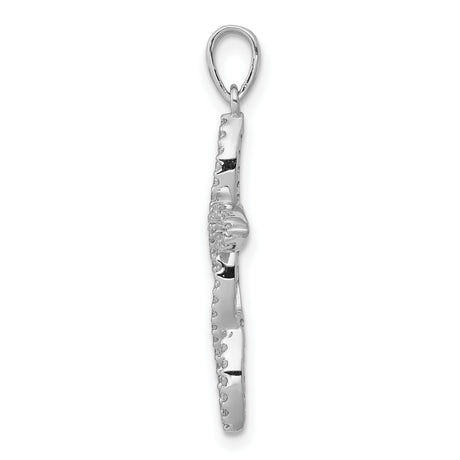 10k White Gold Cross Pendant with Diamond Accent, Polished Oval Design, Minimalist Faith Style
