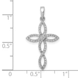 10k White Gold Cross Pendant with Diamond Accent, Polished Oval Design, Minimalist Faith Style