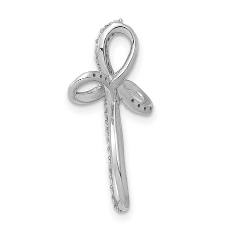 10k White Gold Cross Pendant with Cubic Zirconia Loop Design, Minimalist Religious Jewelry