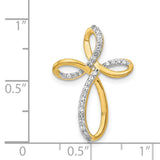 1/6ct Diamond Cross Chain Slide Charm Pendant in Real 14k Yellow Gold