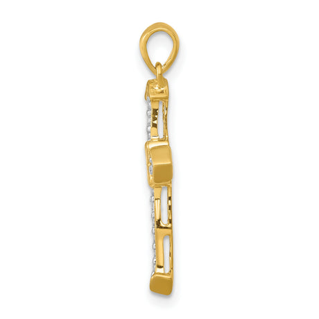 14k Yellow Gold Cross Pendant with Diamond Accents, Polished Contemporary Unisex Christian Jewelry