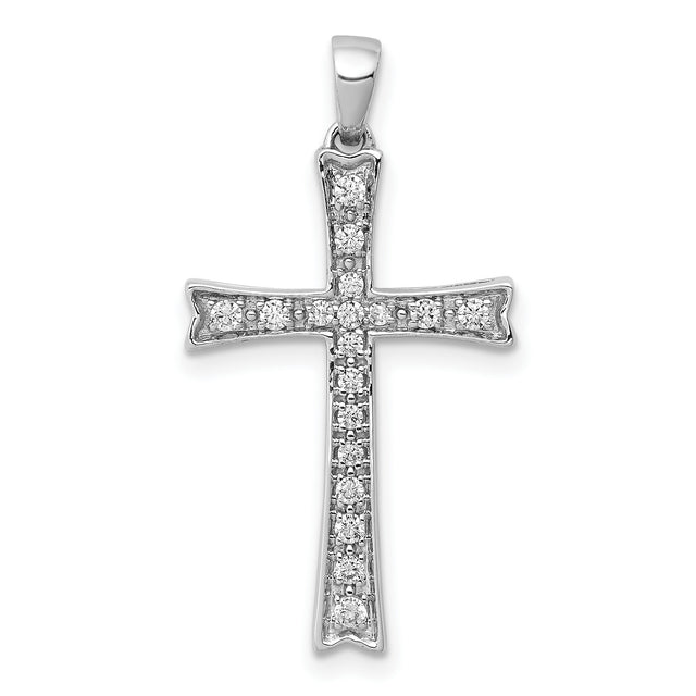 10k White Gold Diamond Cross Pendant, Polished Faith-Inspired Design for Men and Women
