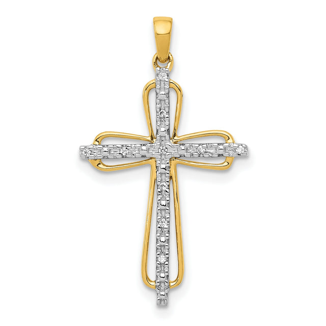 .03ct Diamond Cross Charm Pendant in Real 10k Multi-Tone Gold