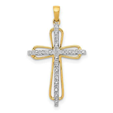 .03ct Diamond Cross Charm Pendant in Real 14k Multi-Tone Gold