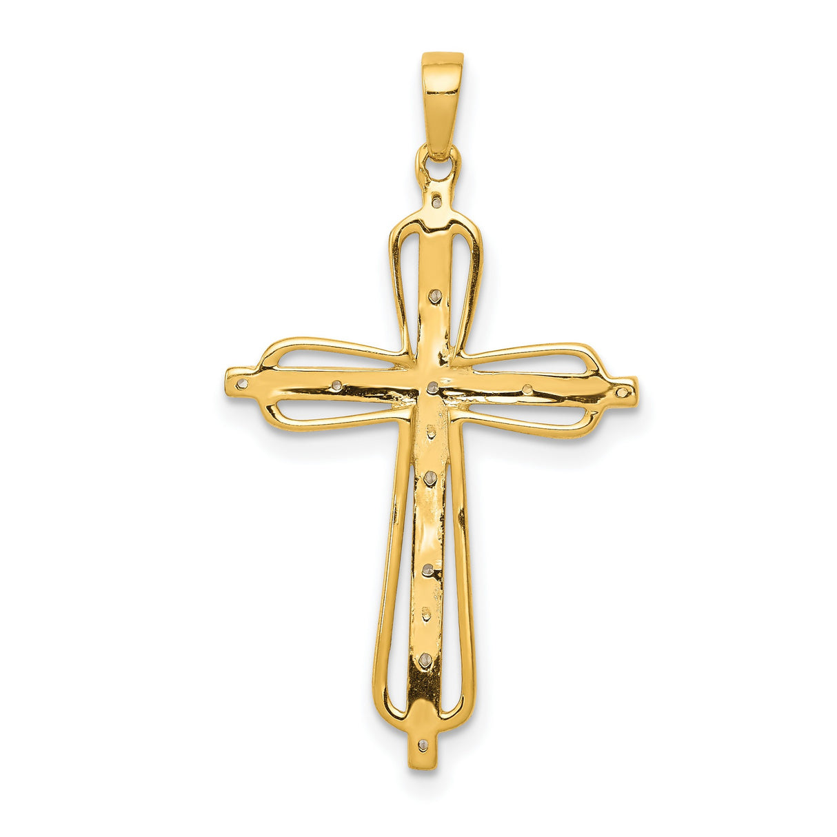 Diamond Cross Charm Pendant in Real 14k Multi-Tone Gold