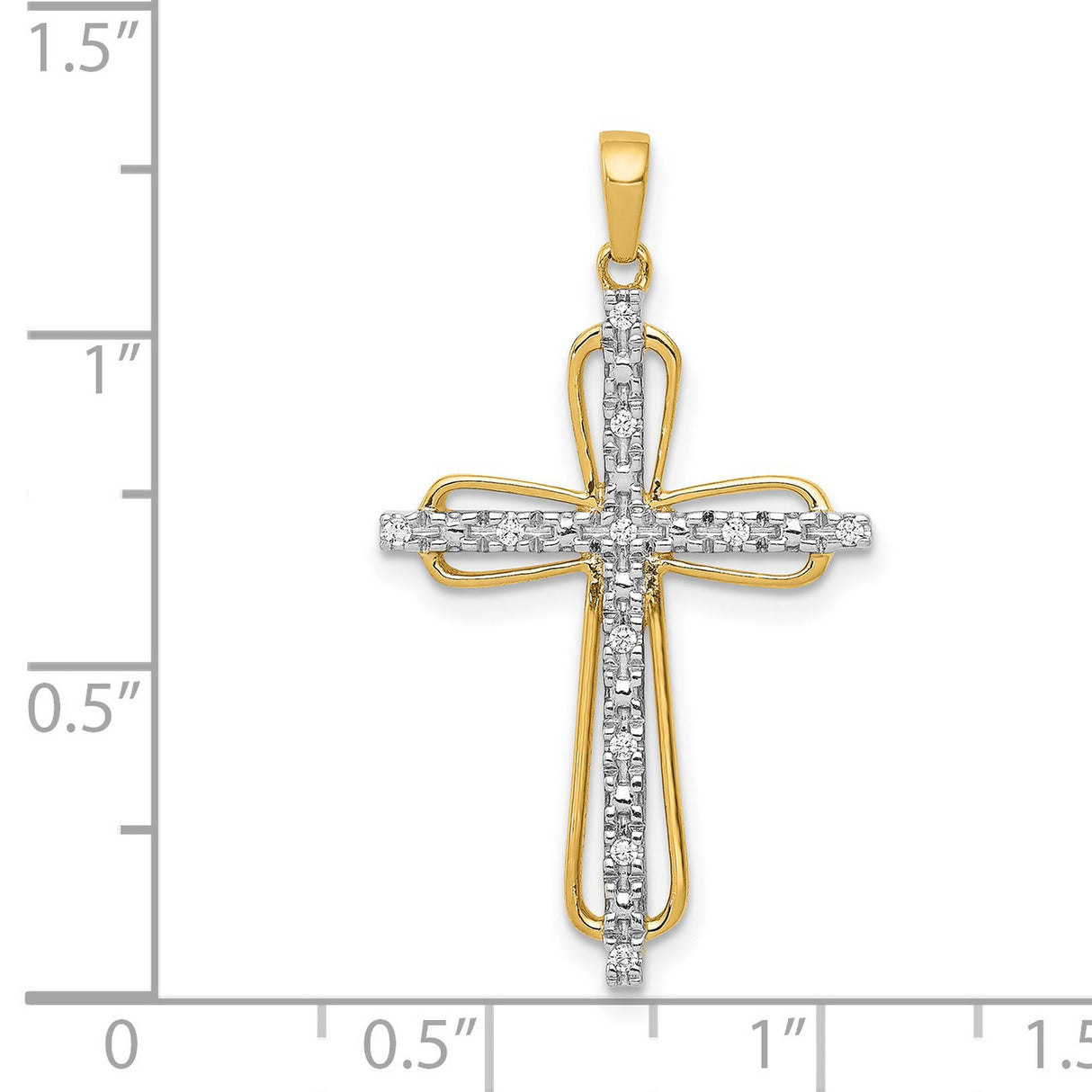 Diamond Cross Charm Pendant in Real 14k Multi-Tone Gold