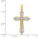 Diamond Cross Charm Pendant in Real 14k Multi-Tone Gold
