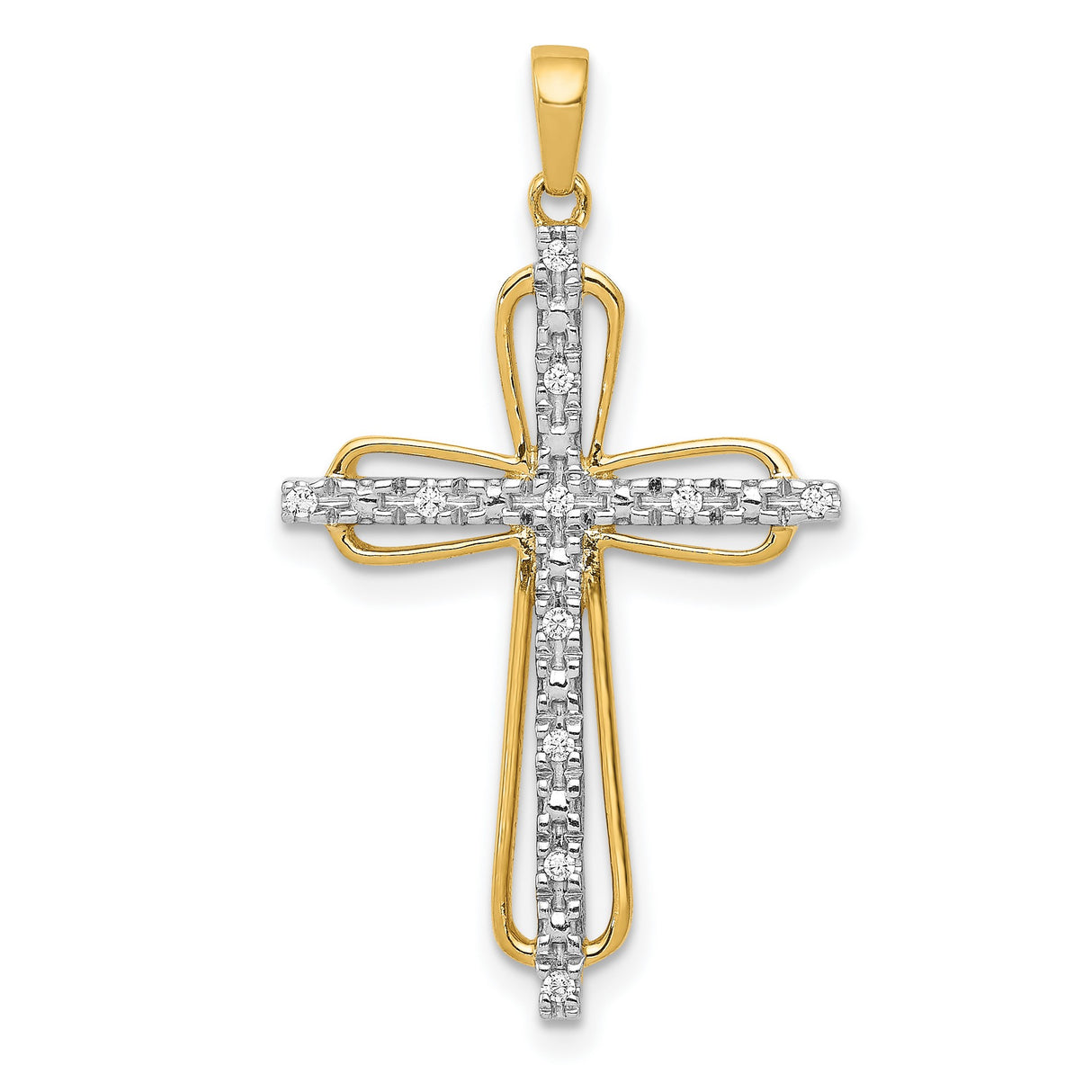 Diamond Cross Charm Pendant in Real 14k Multi-Tone Gold