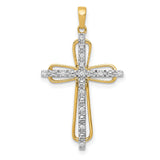 Diamond Cross Charm Pendant in Real 14k Multi-Tone Gold