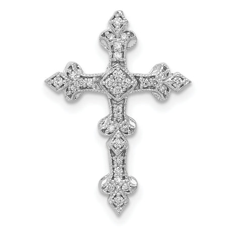 14k White Gold Cross Pendant with Diamond, Gothic Filigree Style for Men and Women