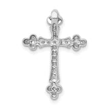 10k White Gold Diamond Cross Pendant with Milgrain Detailing and Flared Ends