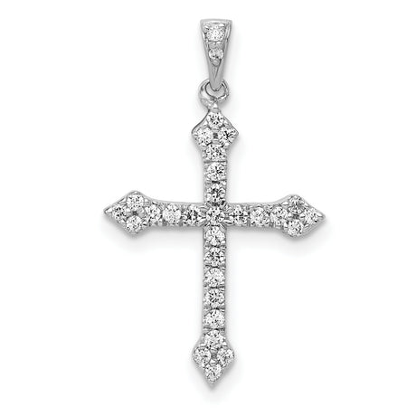 10k White Gold Cross Pendant with Diamond Pavé, Fleur-de-Lis Detail, Religious Style