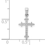 1/10ct Diamond Fleur e Lis Cross Charm Pendant in Real 14k White Gold