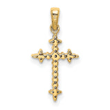 1/10ct Diamond Fleur de Lis Cross Charm Pendant in Real 14k Yellow Gold