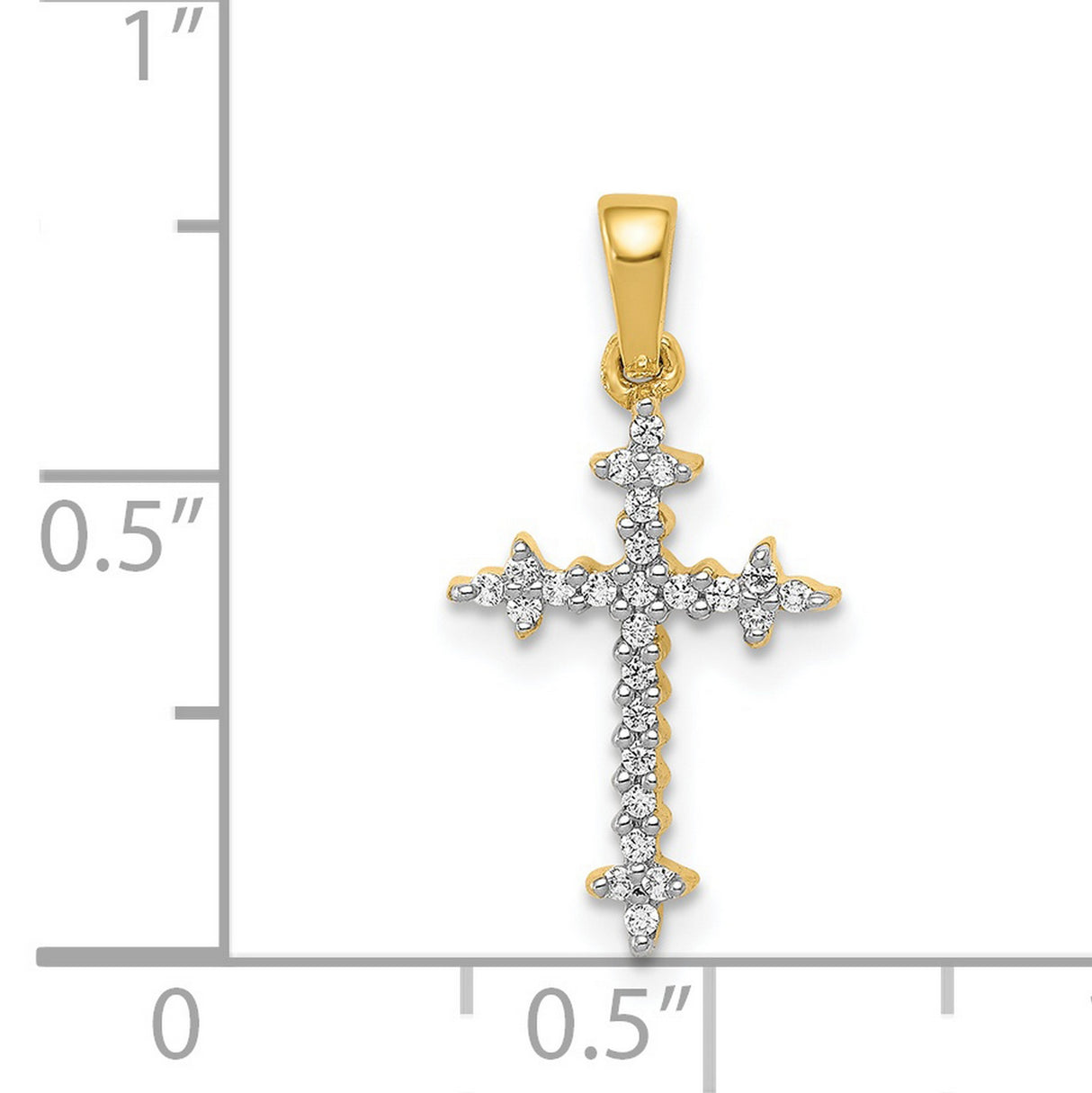 1/10ct Diamond Fleur de Lis Cross Charm Pendant in Real 14k Yellow Gold