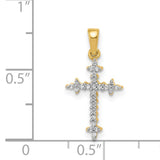 1/10ct Diamond Fleur de Lis Cross Charm Pendant in Real 14k Yellow Gold