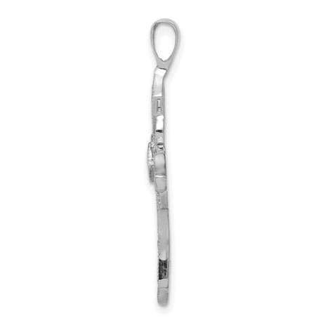14k White Gold Diamond Cross Pendant, Vintage Style with Milgrain Detail