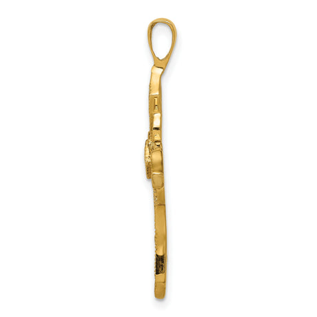 14k Yellow Gold Cross Pendant with Diamond, Vintage Style and Milgrain Detailing