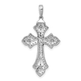 10k White Gold Cross Pendant with Diamond Accents, Vintage Lace Openwork Design