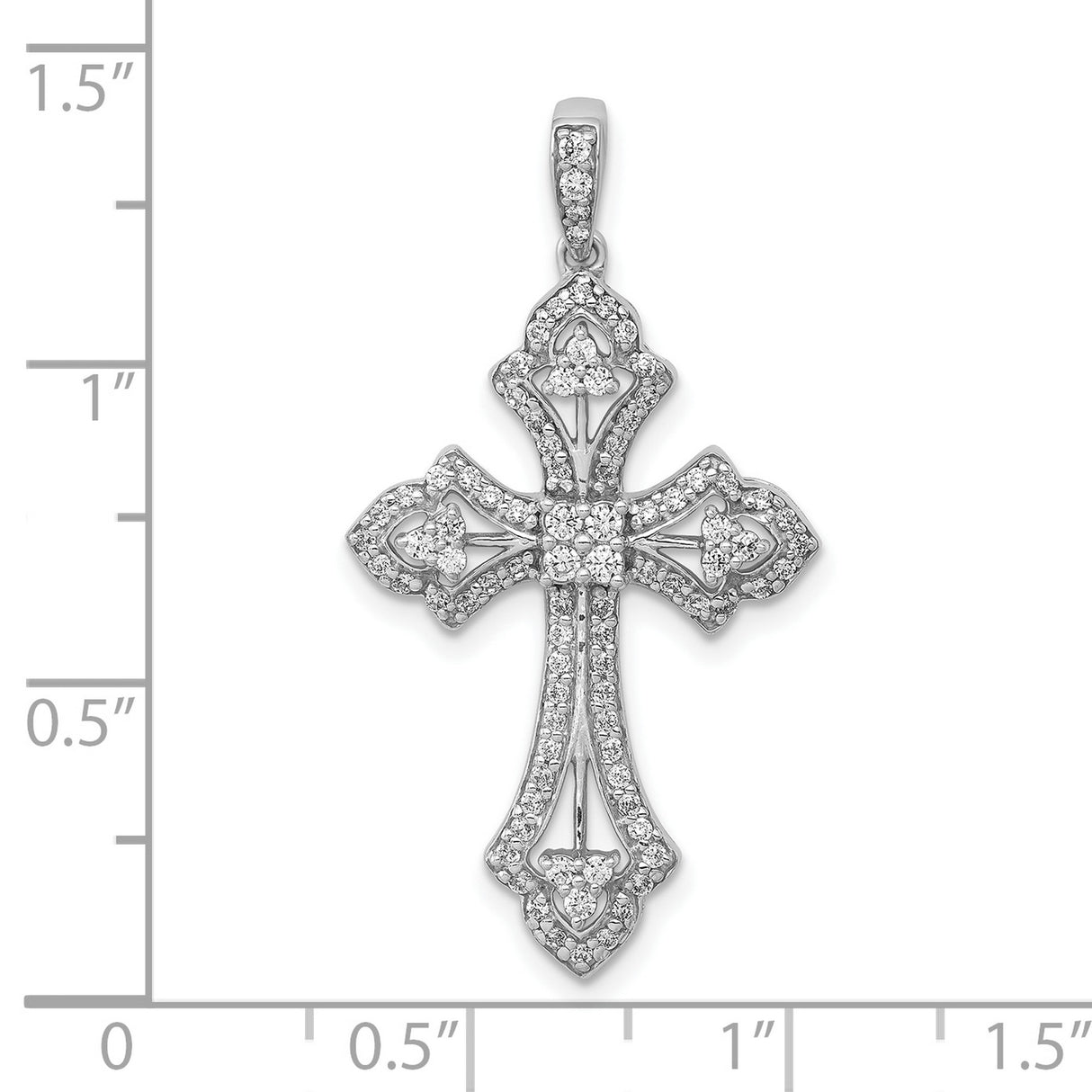 10k White Gold Cross Pendant with Diamond Accents, Vintage Lace Openwork Design