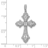 10k White Gold Cross Pendant with Diamond Accents, Vintage Lace Openwork Design