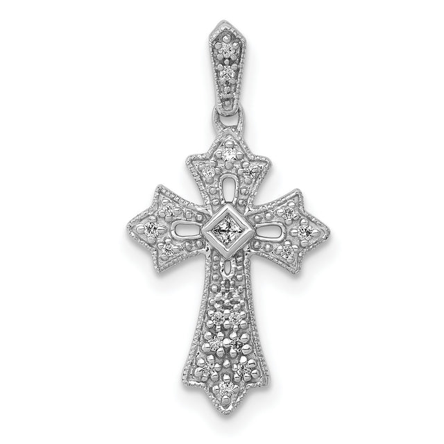 1/10ct Diamond Fancy Cross Charm Pendant in Real 10k White Gold