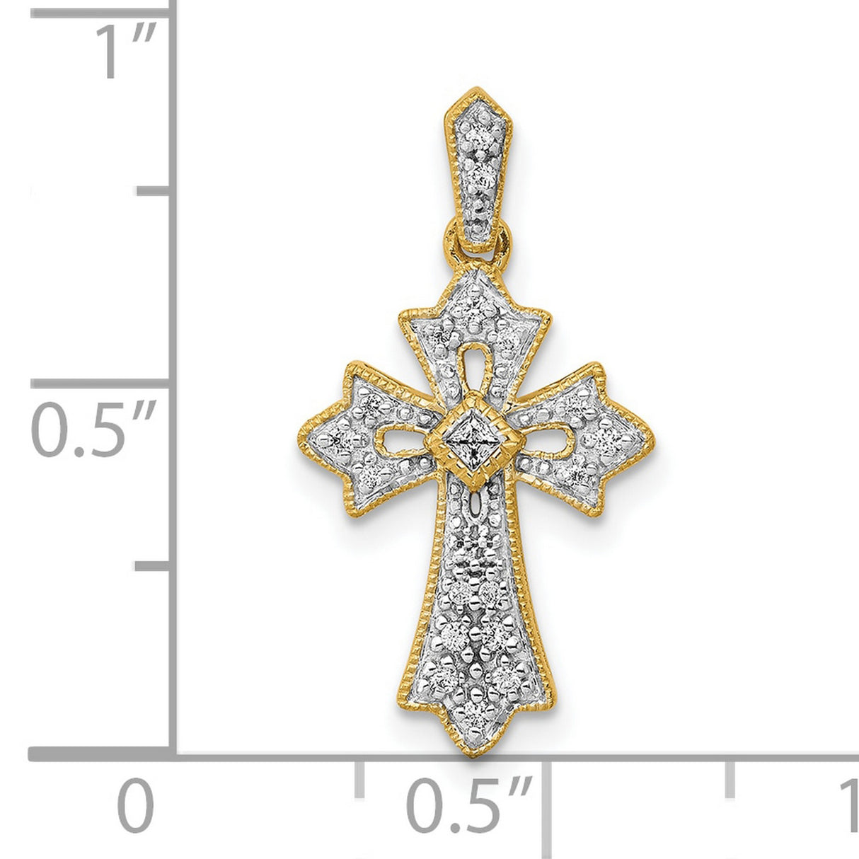 1 10ct Diamond Fancy Cross Charm Pendant in Real 10k Yellow Gold