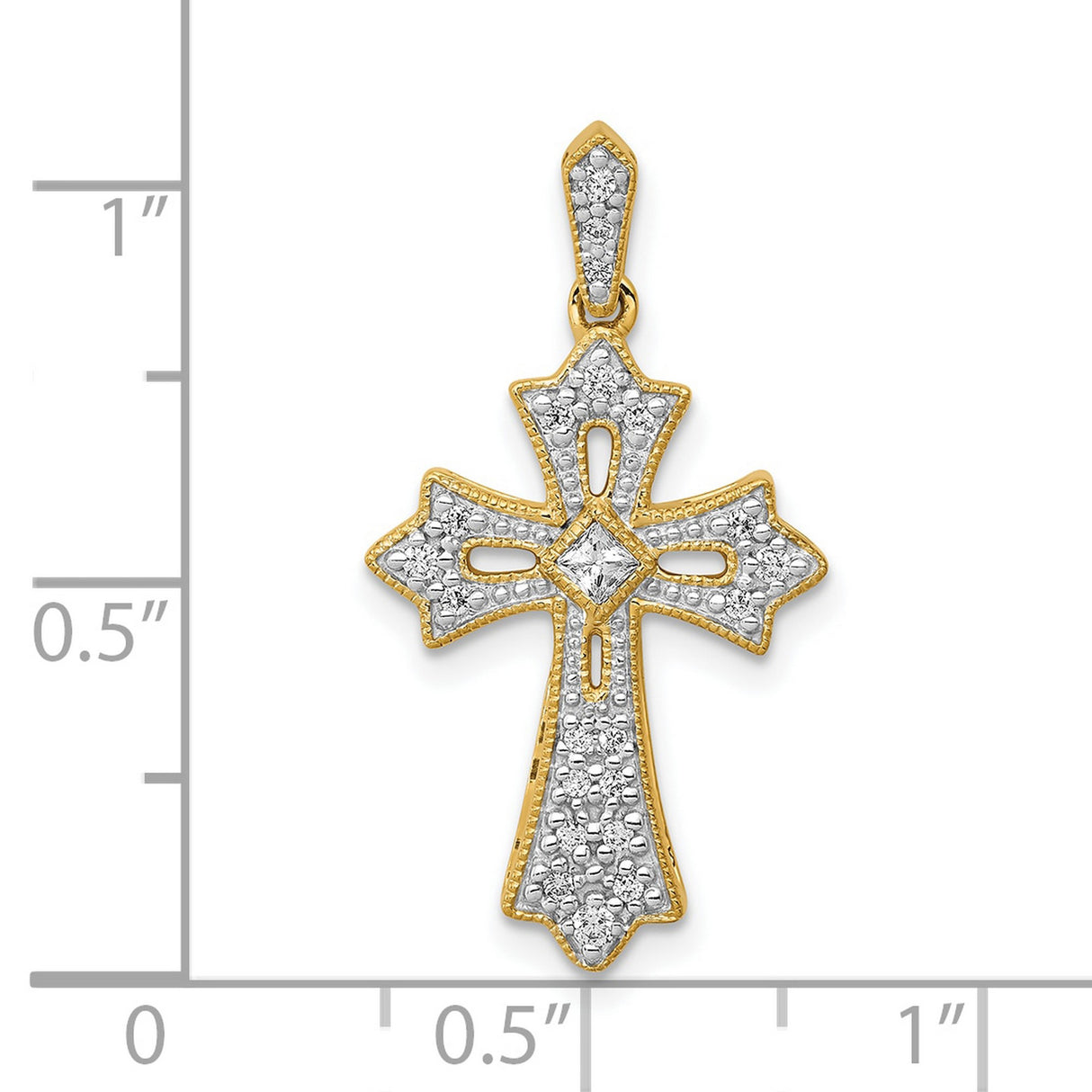 1 6ct Diamond Fleur de Lis Cross Charm Pendant in Real 10k Yellow Gold