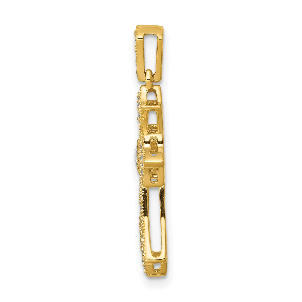 14k Yellow Gold Cross Pendant with Diamond Accents, Fleur de Lis Gothic Style