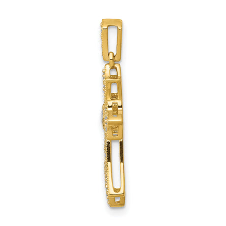 14k Yellow Gold Cross Pendant with Diamond Accents, Fleur de Lis Gothic Style