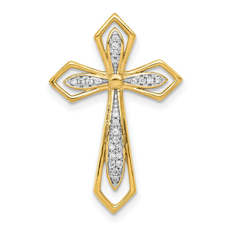 1/15ct Diamond Cross Chain Slide Charm Pendant in Real 14k Yellow Gold