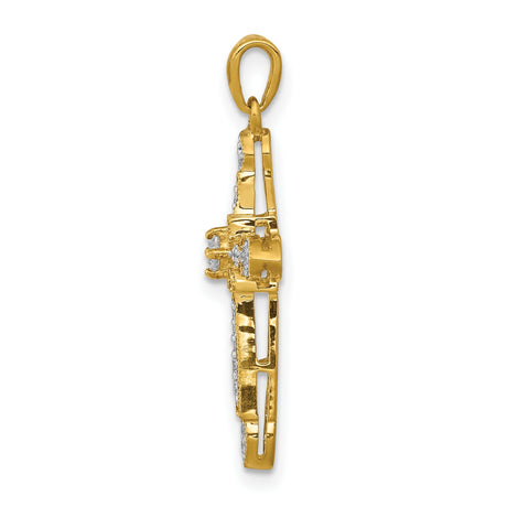 14k Yellow Gold Diamond Filigree Cross Pendant, Vintage Religious Charm for Men and Women